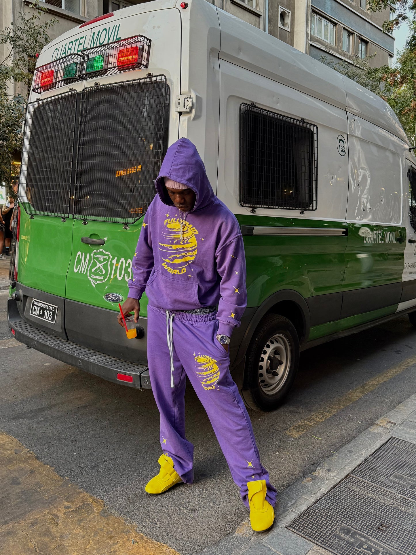 WORLD PURPLE YELLOW ACID WASH HOODIE