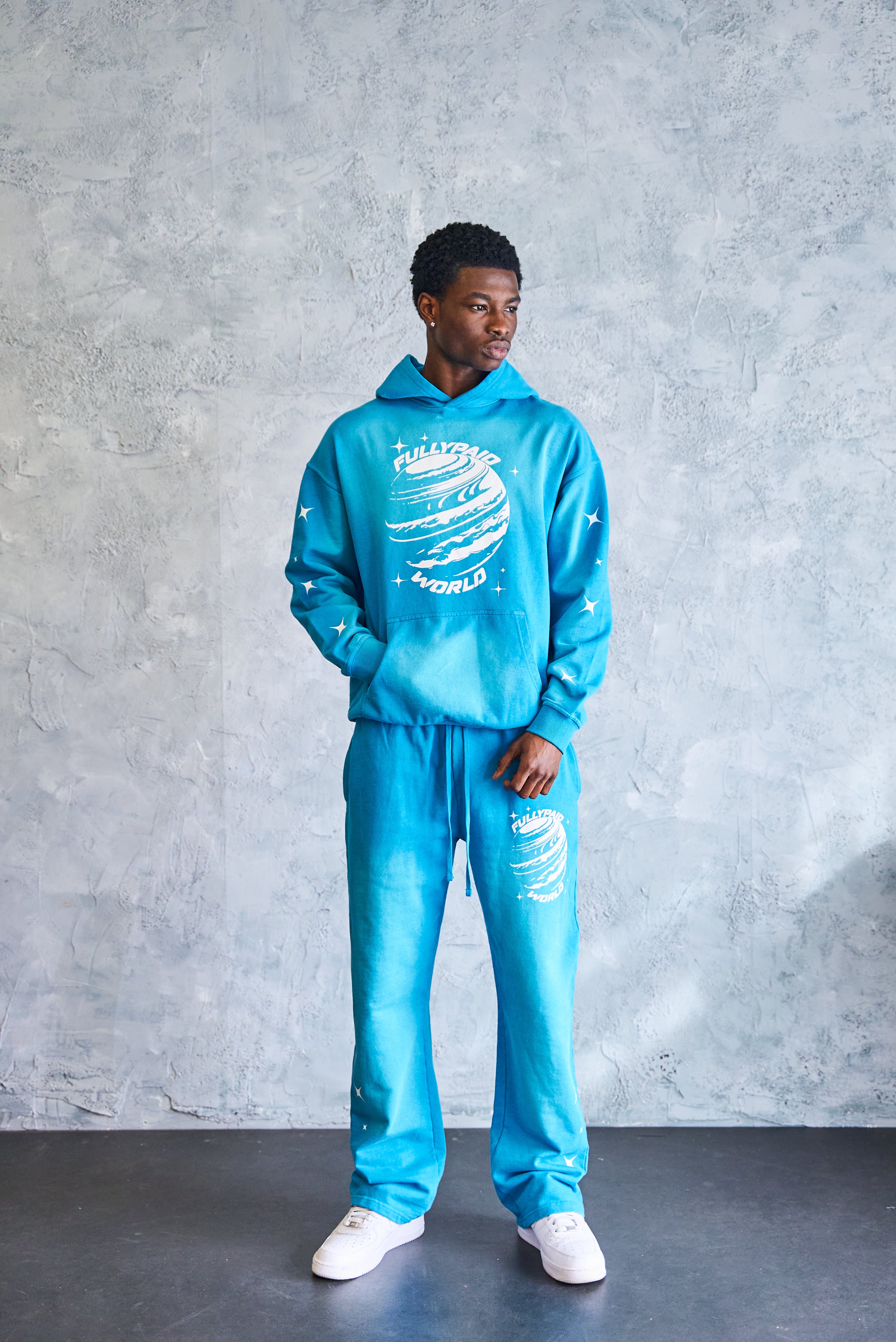 WORLD BLUE | WHITE ACID WASH HOODIE