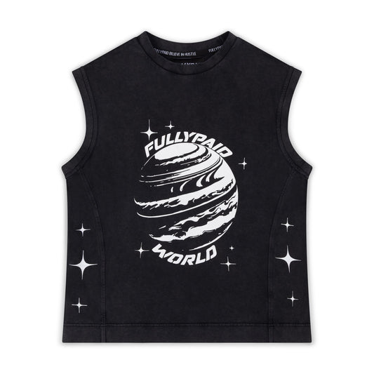 WORLD BLACK ACID WASH VEST
