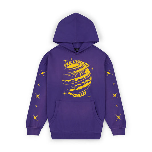 WORLD PURPLE YELLOW ACID WASH HOODIE