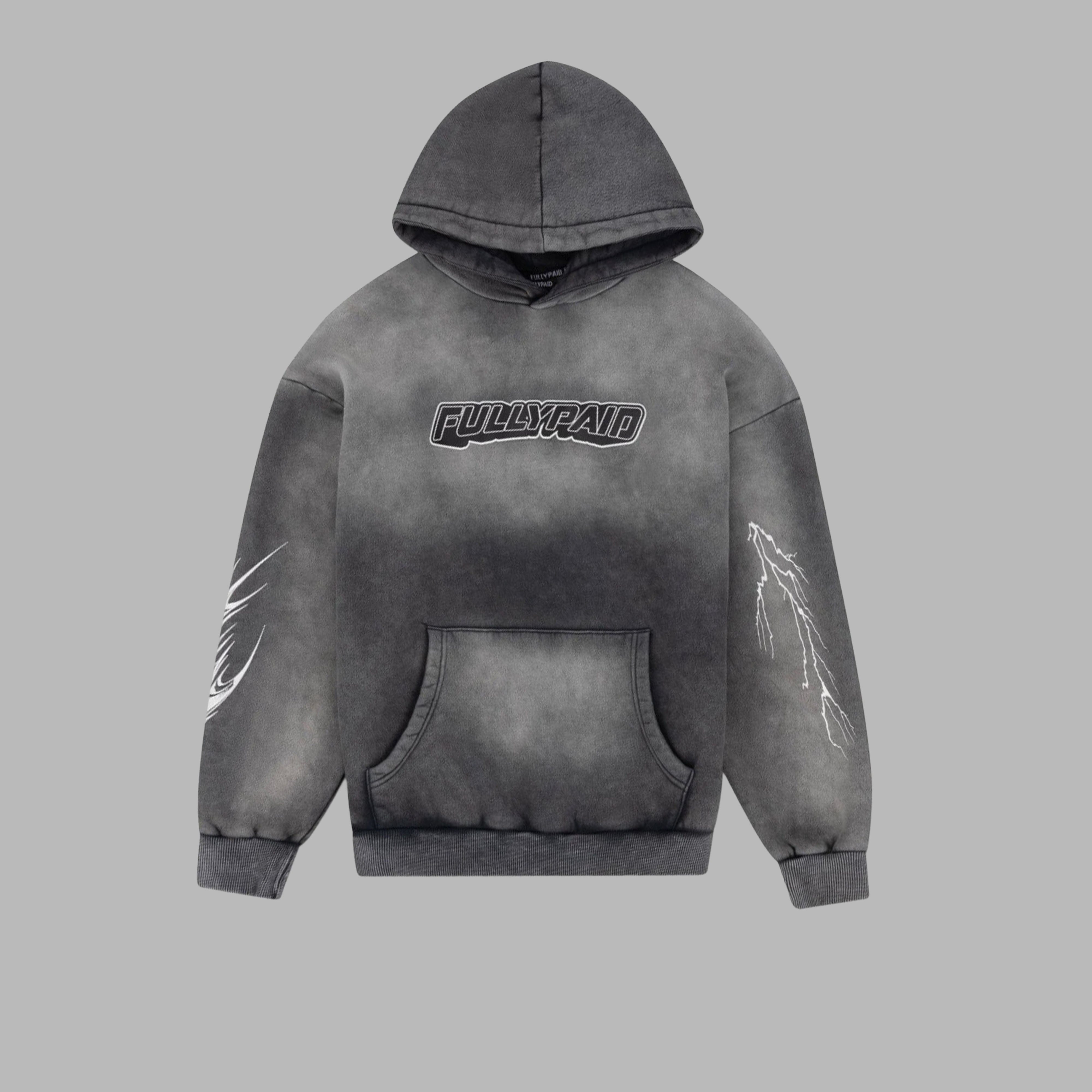 FELPA CON CAPPUCCIO ACID WASH | GRIGIO