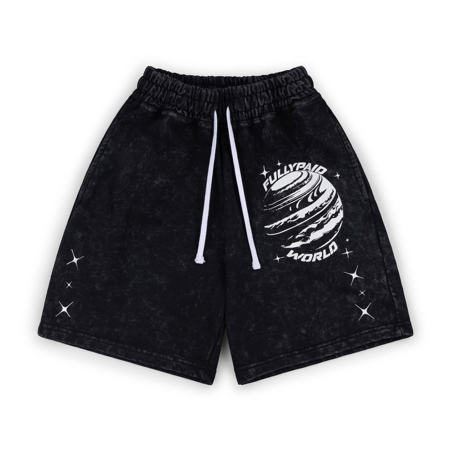 WORLD BLACK ACID WASH SHORTS