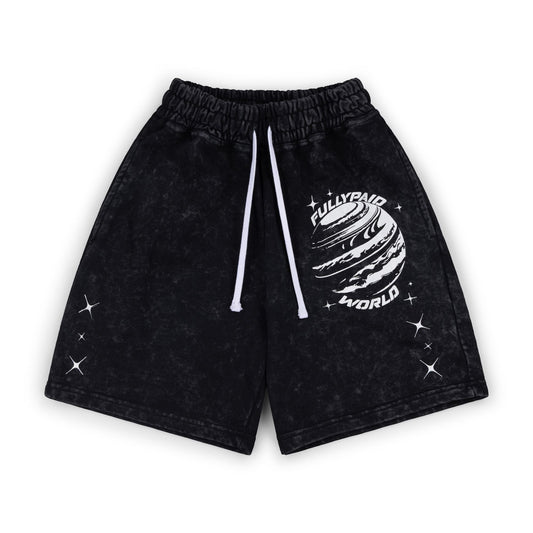 WORLD BLACK ACID WASH SHORTS