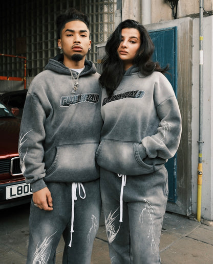 FELPA CON CAPPUCCIO ACID WASH | GRIGIO